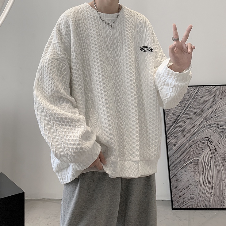 Áo Sweater Dệt Kim Cổ Tròn Dáng Rộng Kiểu Hồng Kông Thời Trang Mùa Đông Cho Nam