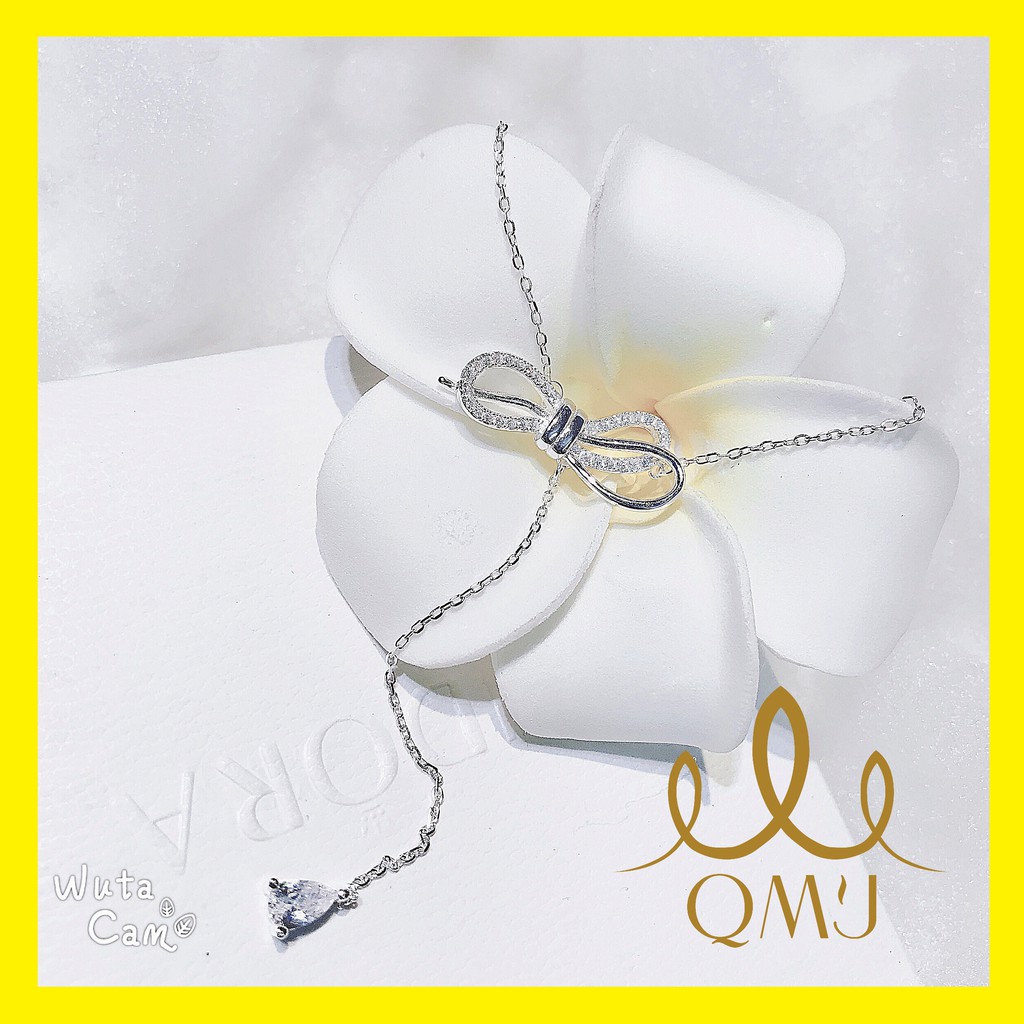 Dây chuyền bạc QMJ Choker Nơ điều chỉnh được nhiều độ dài sang trọng thanh lịch, vòn cổ thời trang nữ [Bạc Chuẩn] QD005