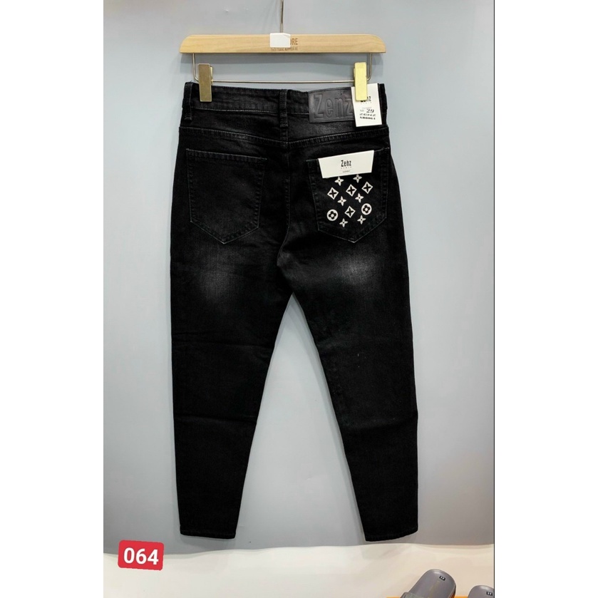 Quần jean nam cao cấp màu đen túi sau in kiểu siêu chất ms 064