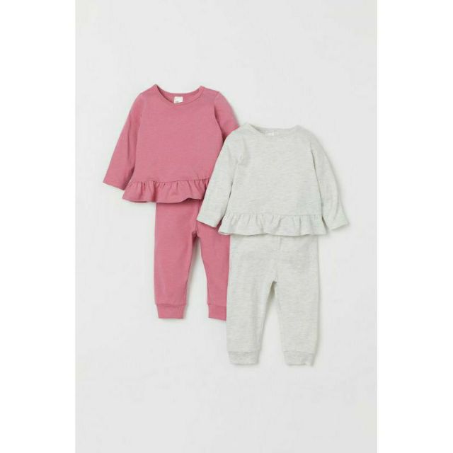 set 2 bộ cotton mỏng dài tay HM cho bé gái