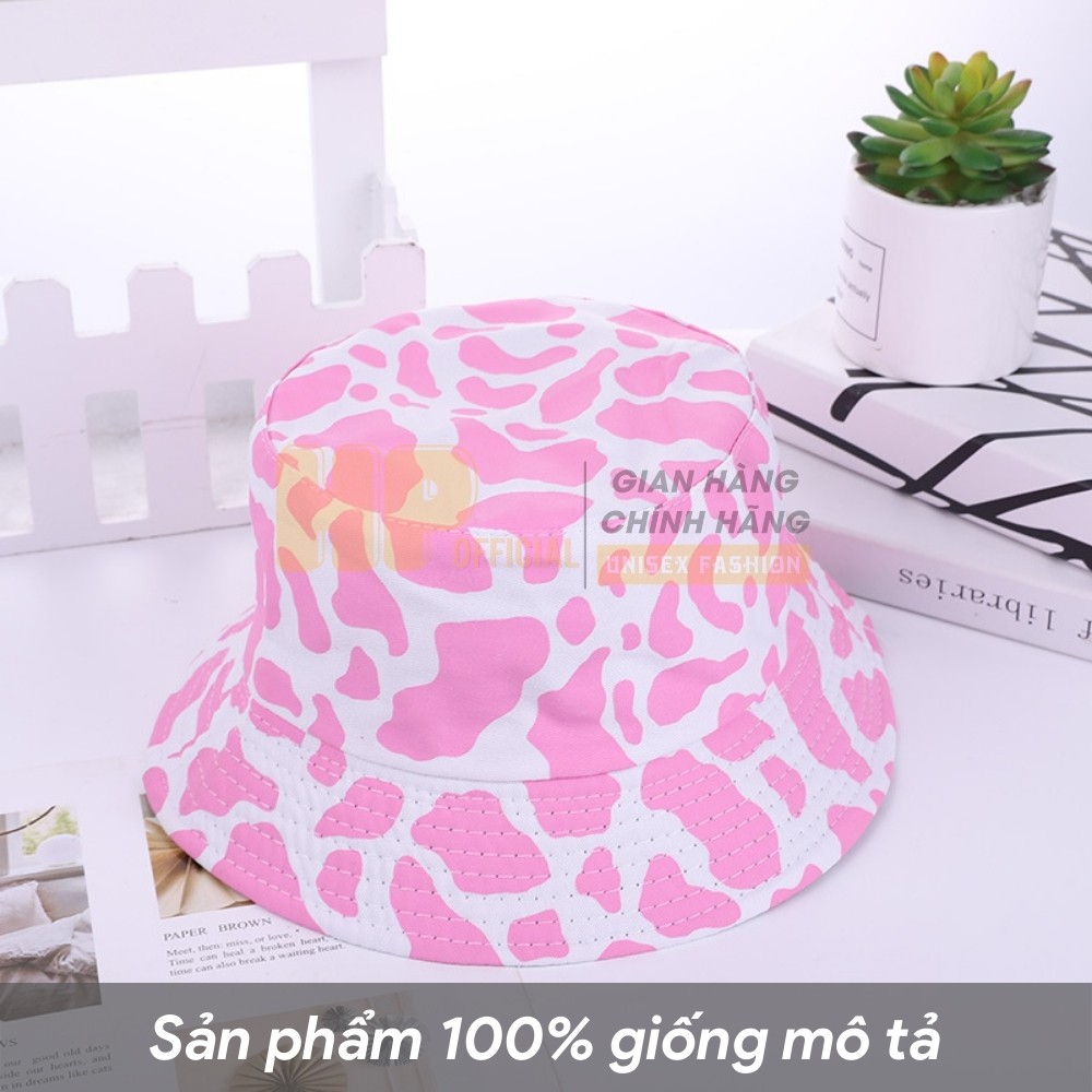 Mũ bucket bò sữa hồng ❤️ Nón vành tròn hoạ tiết hồng đen phong cách Ulzzang form unisex nam nữ - BK01