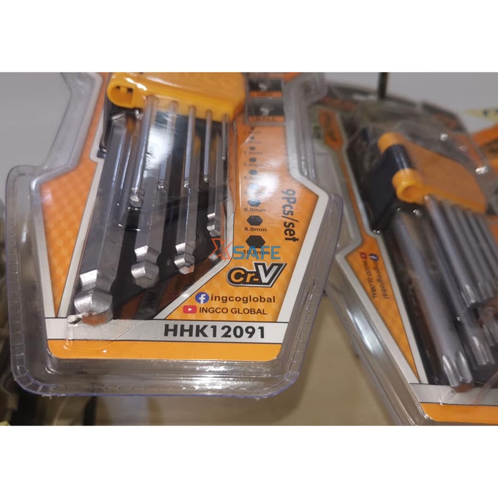 Bộ 9 chìa lục giác bi INGCO HHK12091 thiết kế nhỏ gọn Khóa lục giác Chất liệu Cr-V, Size 1.5-10mm, chịu lực chịu nhiệt