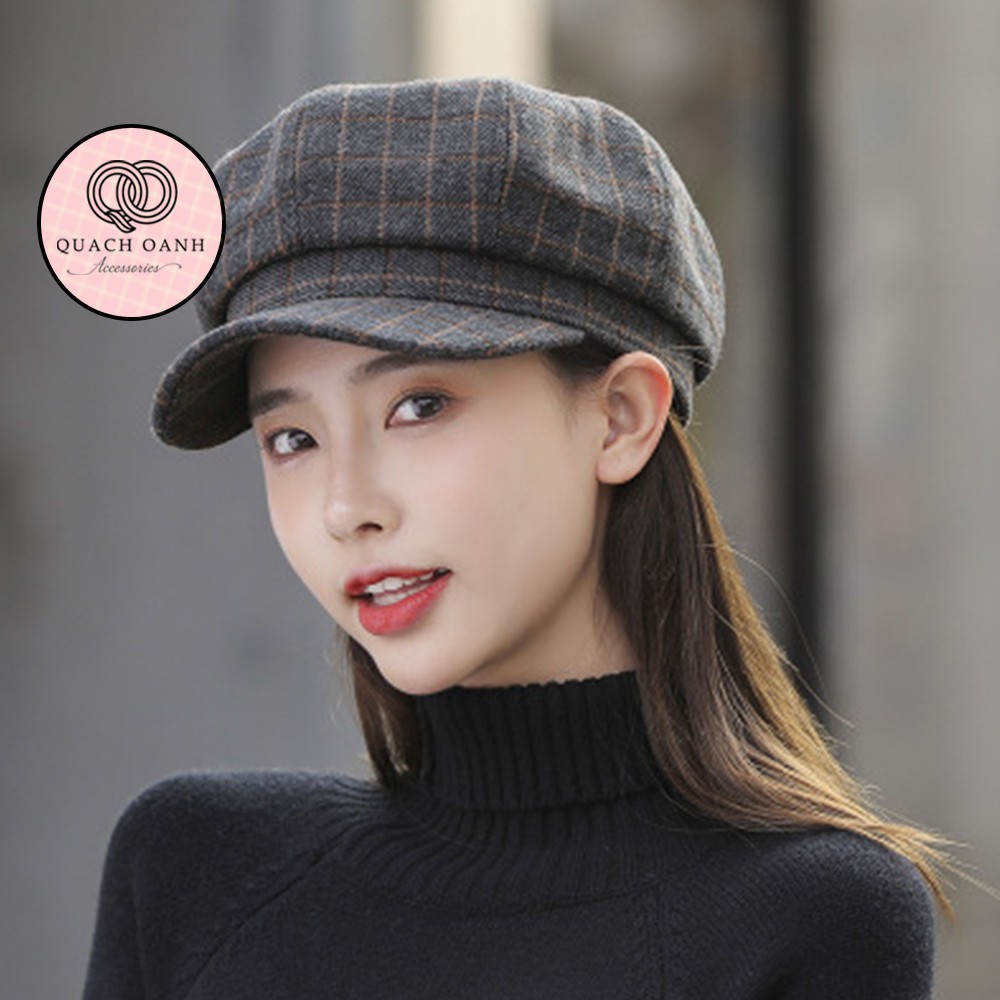 Mũ beret bát giác kẻ caro thời trang cho bạn gái – MU19