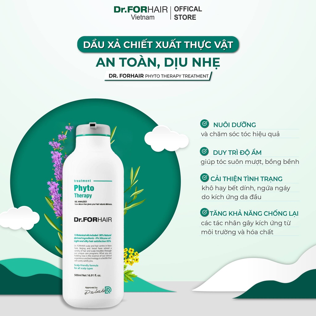 Dầu xả dưỡng tóc chăm sóc da đầu nhạy cảm Dr.FORHAIR/Dr For Hair Phyto Therapy Treatment 500ml