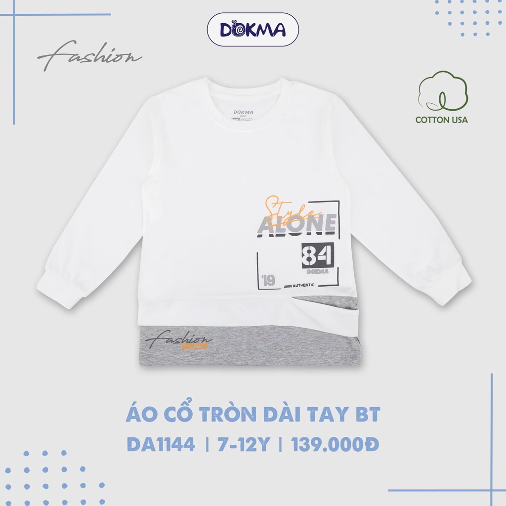 7-12Y Áo dài tay cổ tròn bé trai Dokma DA1144