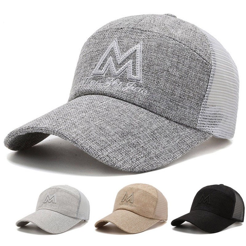 Mũ lưỡi trai LINJW unisex thêu chữ m phối lưới thời trang mùa hè có thể điều chỉnh