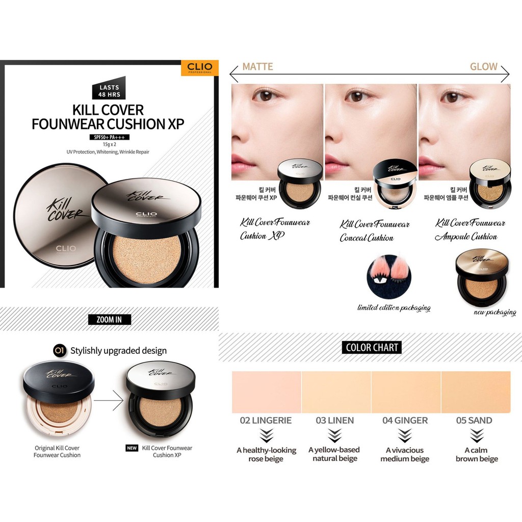 (Mẫu mới) Set Phấn Nước Clio Kill Cover Founwear Cushion XP Primer Tặng kèm lõi