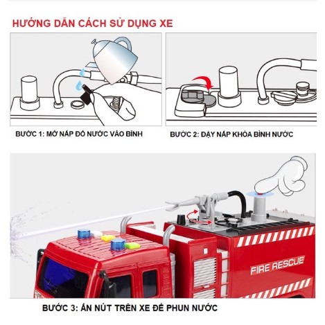 [ combo 2 xe ] Xe cứu hỏa phun nước nhạc đèn tỉ lệ 1:16 như xe thật