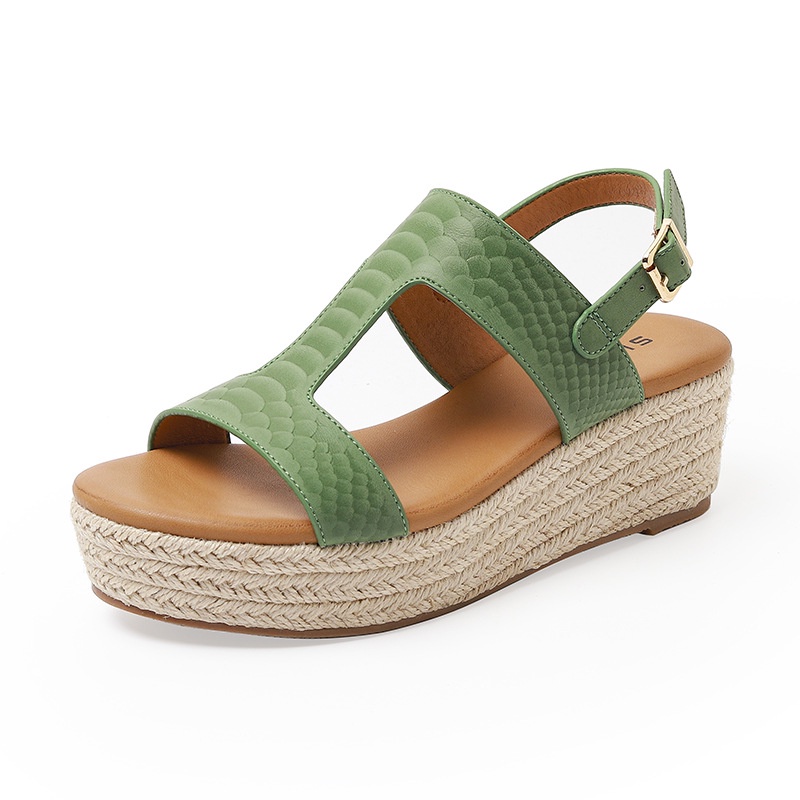 Giày Sandal Đế Xuồng Đan Cói Hở Mũi Thời Trang Retro Cho Nữ
