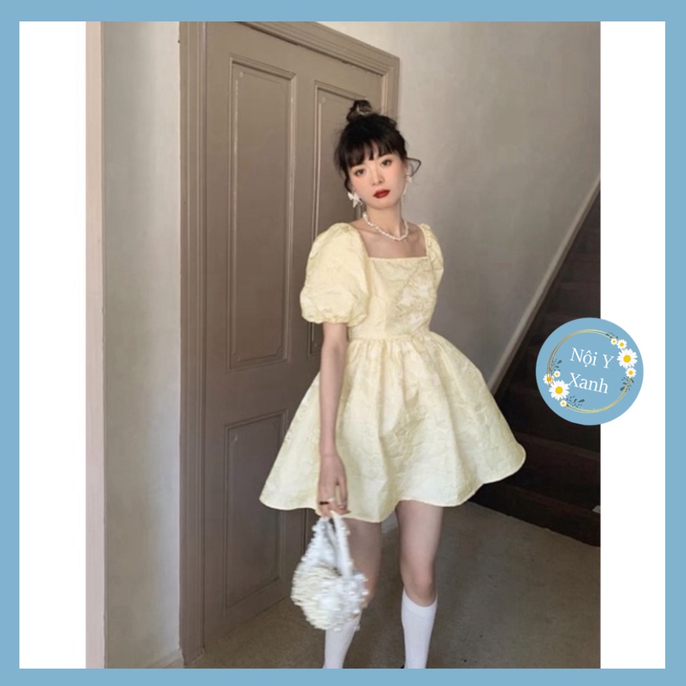 Đầm xoè bồng babydoll cột nơ lưng Quảng Châu Trung Quốc màu trắng váy xinh hot trendy - babydoll