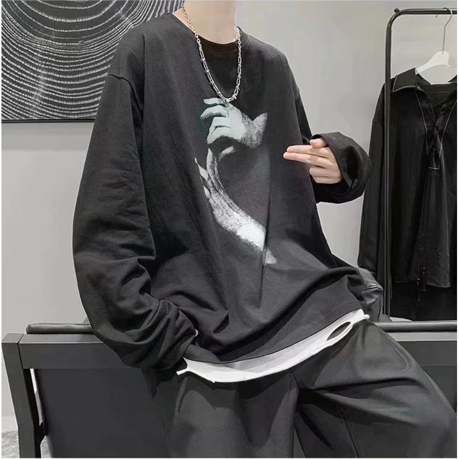 Áo Thun Thể Thao Tay Dài Cổ Tròn Dáng Rộng Phong Cách Thời Trang Hàn Quốc