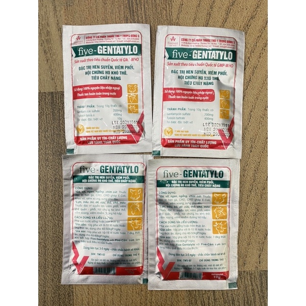 1 gói FIVE-GENTATYLO 10g điều tri hen suyễn, viêm phổi, ho khó thở, ỉa chảy nặng