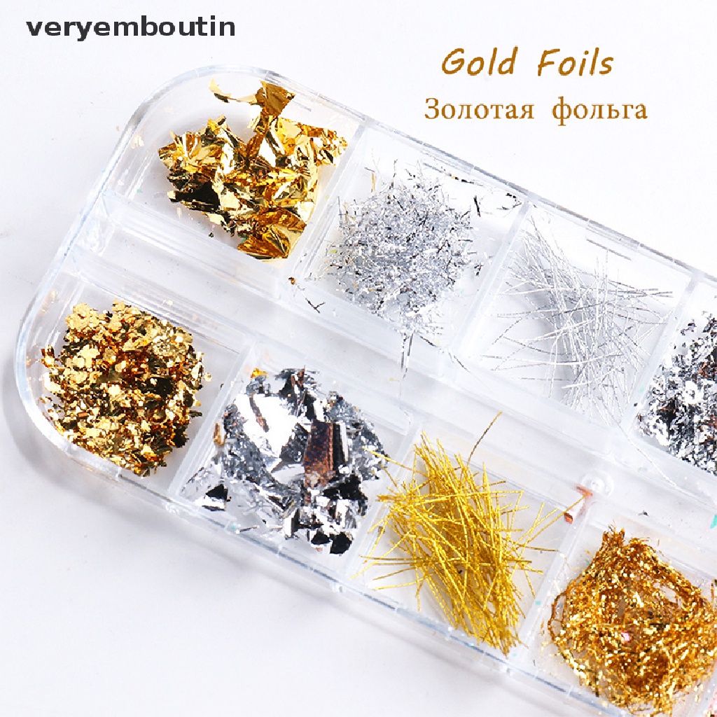 [Hàng mới về] Kim sa trang trí móng tay bằng kim loại hình lá mùa thu lá màu vàng/bạc long lanh