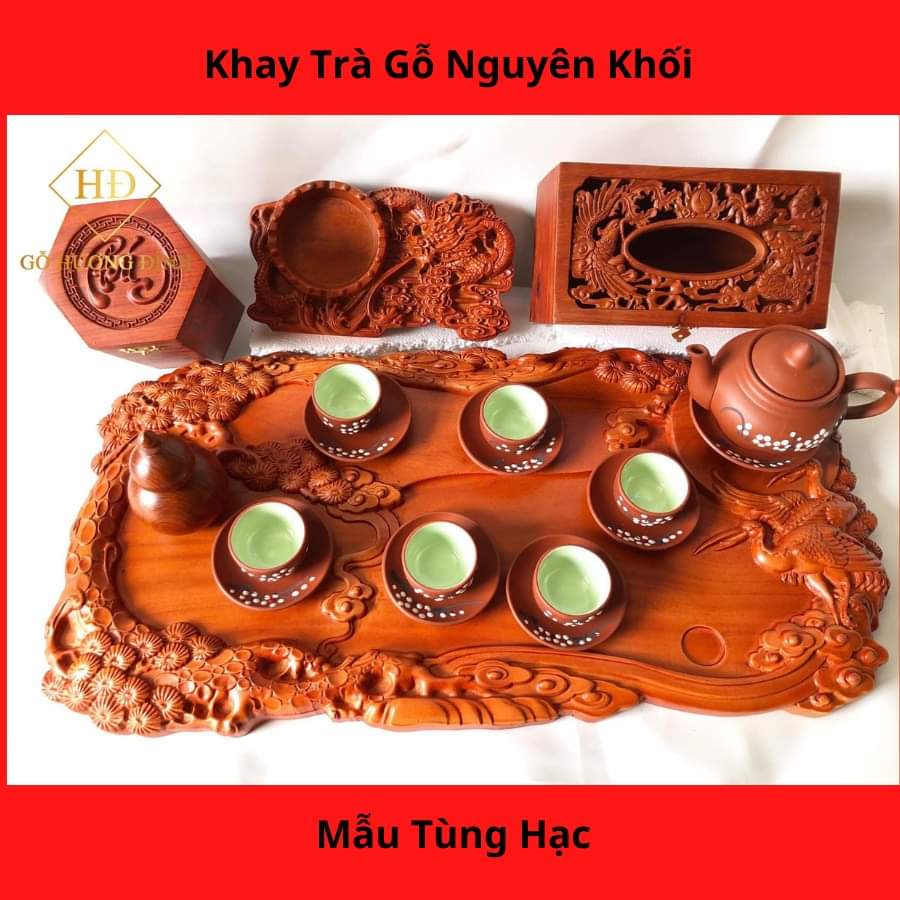 Combo Khay Trà Gỗ Gõ Cao Cấp Bền Đẹp - Hàng nguyên khối