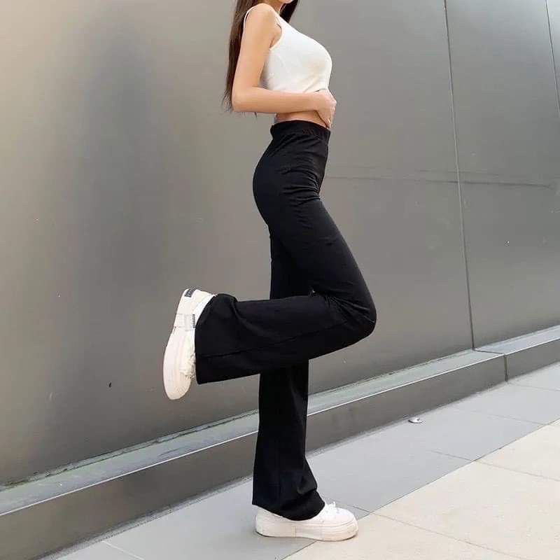 Quần ống loe cạp cao legging dáng dài, Quần legging nữ ôm ống loe dáng dài tôn dáng chất cottong co dãn