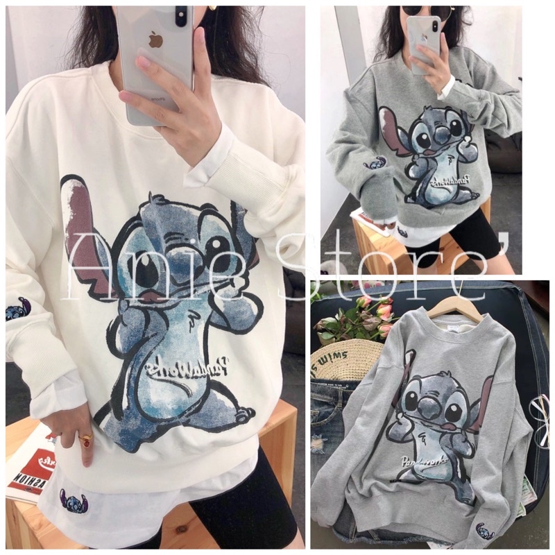 Áo Sweater Nỉ Chuột STITCH 🦋 Áo Thun Nam Nữ Dài Tay Dáng Rộng In Hình 3 Màu 🦋 - Hàng nhập khẩu
