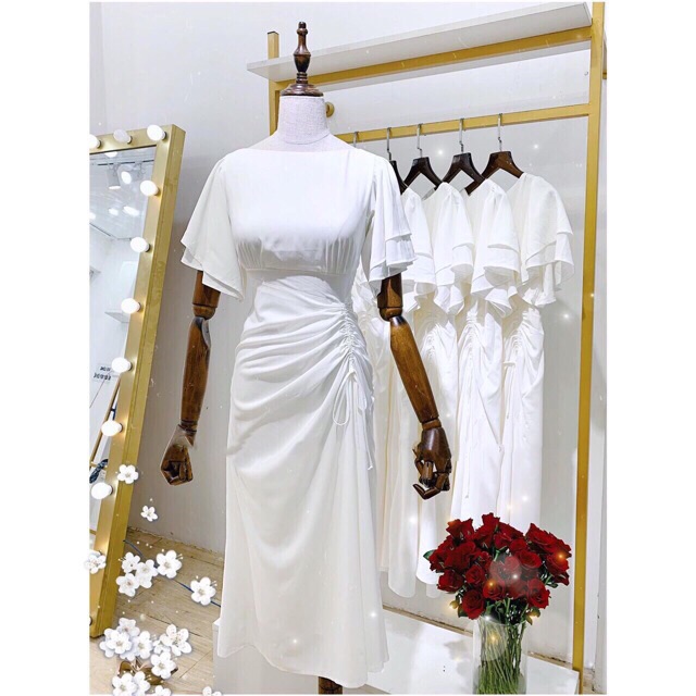 ĐẦM CỔ THUYỀN NHÚN THÂN TRẮNG/NUDE/ĐỎ (kèm ảnh thật)