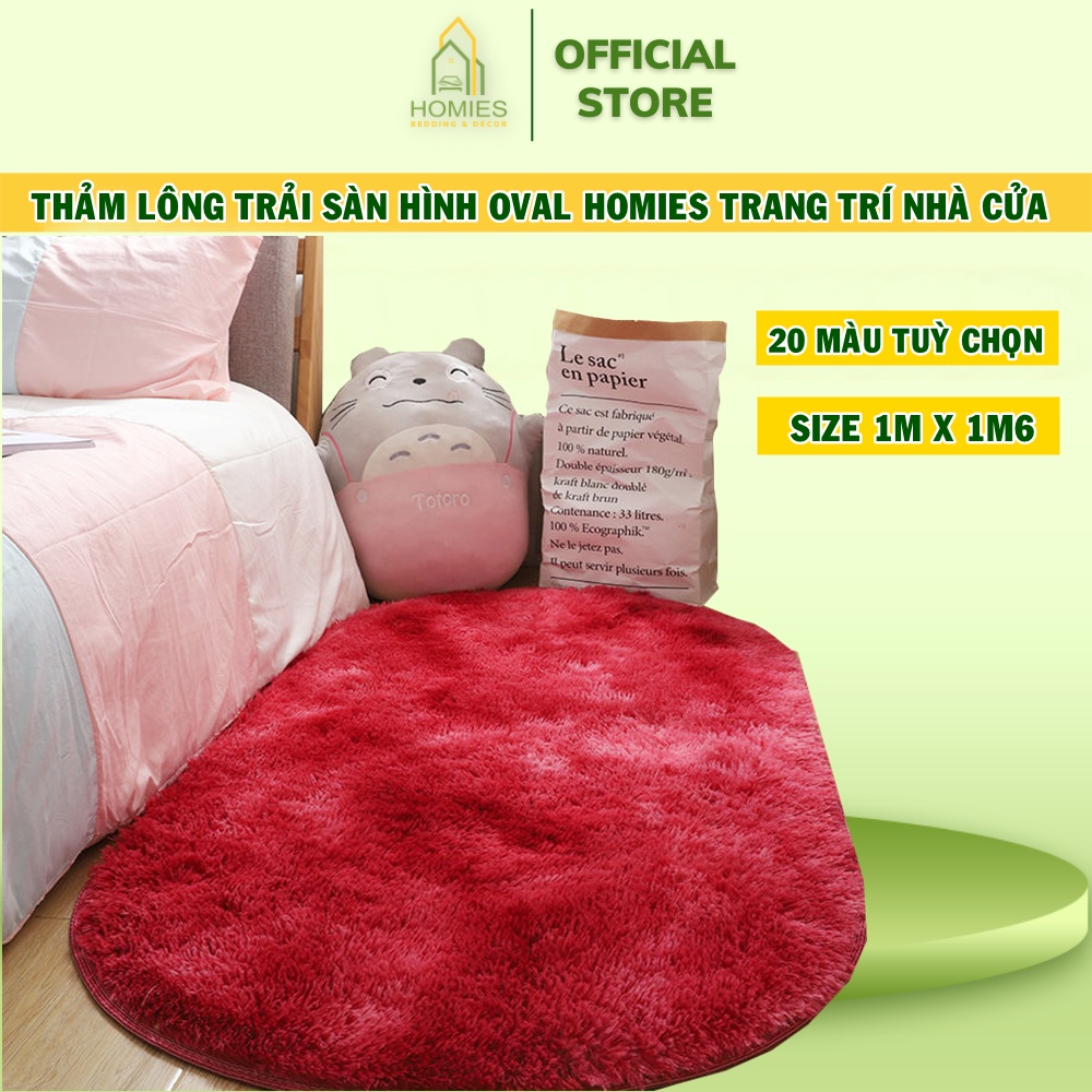 Thảm Lông Trải Sàn Hình Oval Homies Trang Trí Phòng Ngủ, Phòng Khách Sang Trọng - Kích Thước 1mx1m6