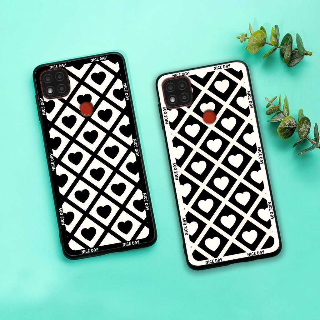 Ốp lưng Xiaomi Redmi 9C in hoạ tiết caro trái tim đen trắng, gấu bear cute đáng yêu