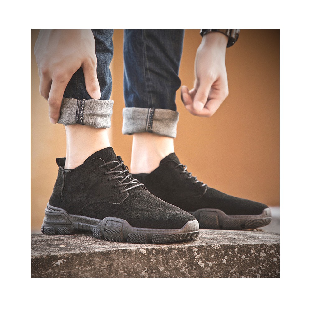 Giày boot nam cao cổ chất da lộn chuẩn xịn tăng chiều cao, giày nam da lộn buộc dây Hàn Quốc | BigBuy360 - bigbuy360.vn