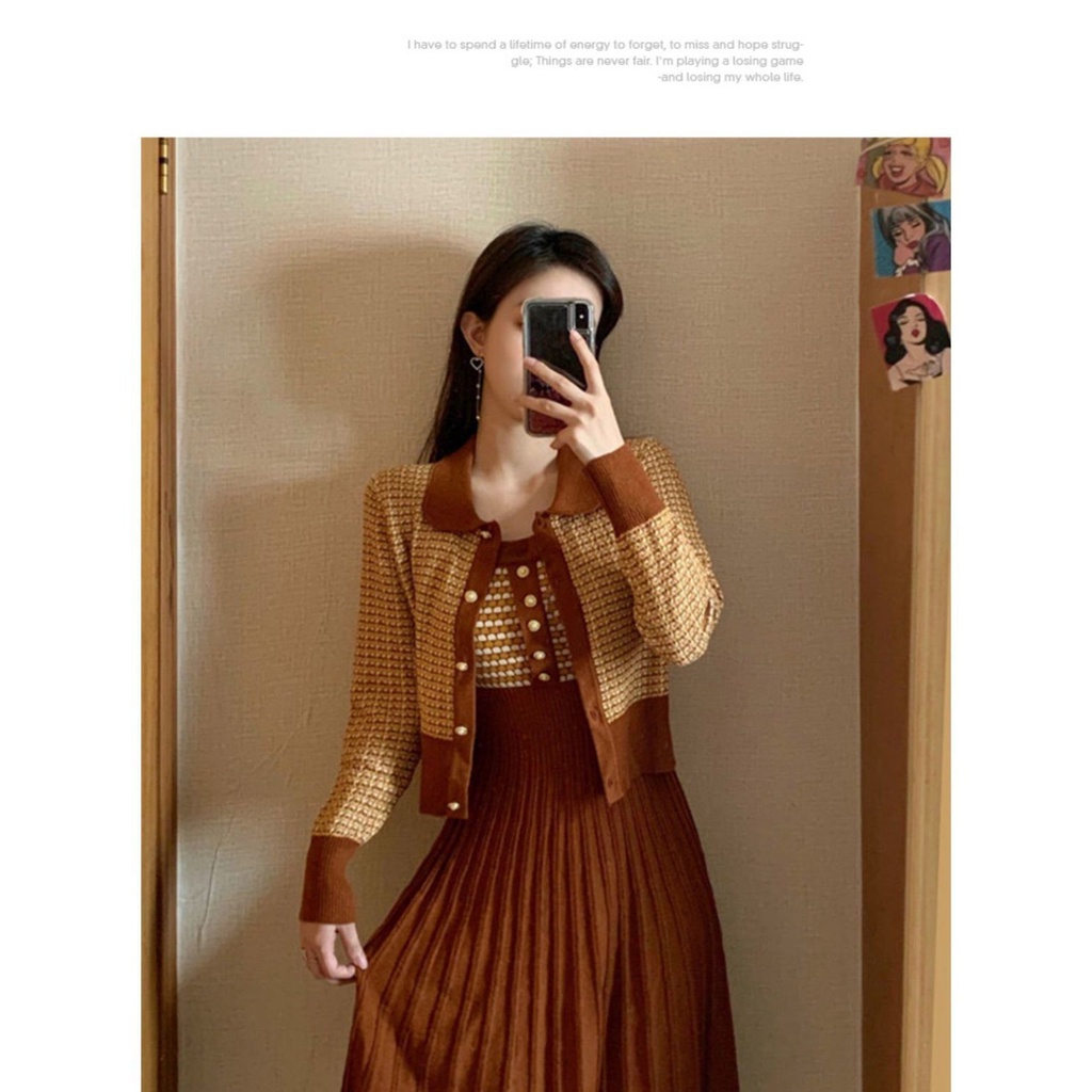 Set áo len tay dài và chân váy thời trang thu đông phong cách mới cho nữ | BigBuy360 - bigbuy360.vn