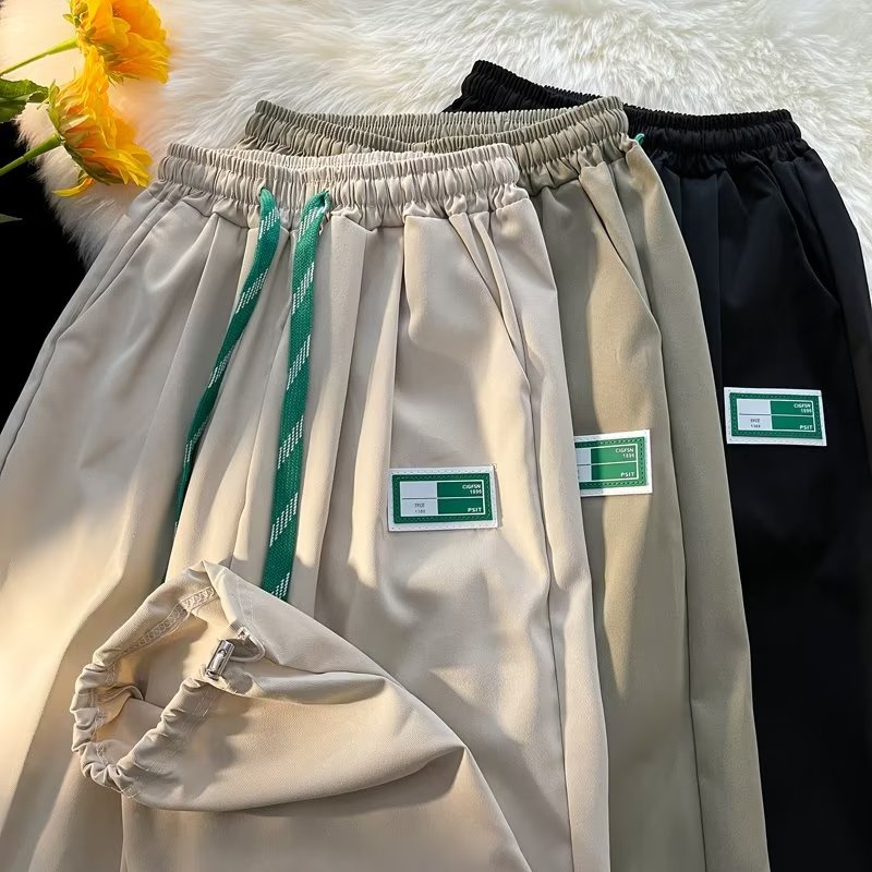 Quần ống rộng Vải Lụa Lạnh Mỏng Màu Trơn Thời Trang Đường Phố Mỹ 2022 Chất Lượng Cao Cho Nam