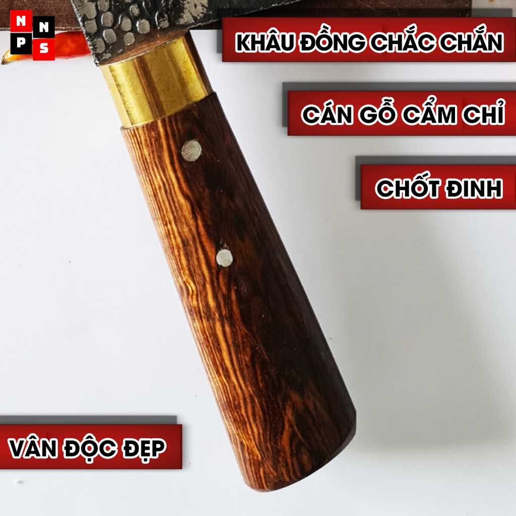 Bộ Dao Phúc Sen Làm Bếp, Cán Gỗ Cẩm Chỉ Tây Bắc - Khâu Đồng Vàng - Xưởng Rèn Nghệ Nhân Phúc Sen [DAO PHÚC SEN CAO CẤP]