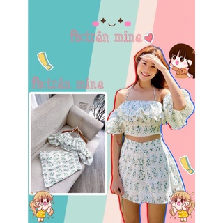 Set áo croptop hoa bèo tầng phối chân váy🤍shop gửi video cho xem nha