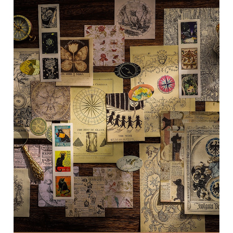 Set 50 tờ nhãn dán trang trí sổ tay diy phong cách retro