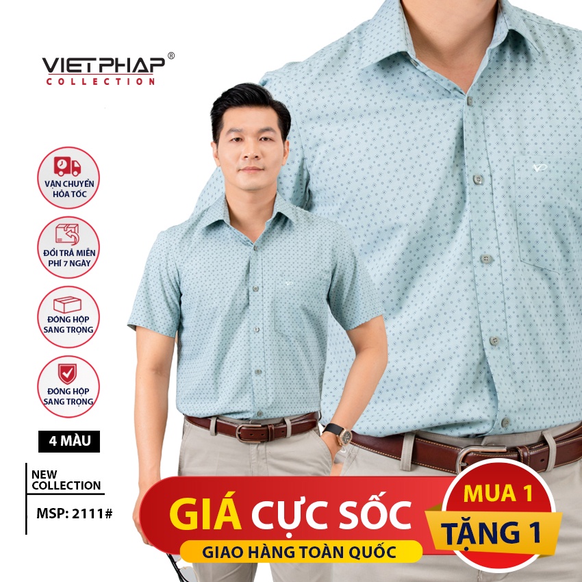 Sơ Mi Nam Tay Ngắn Cao Cấp Việt Pháp 2111 - HÀNG CHÍNH HÃNG