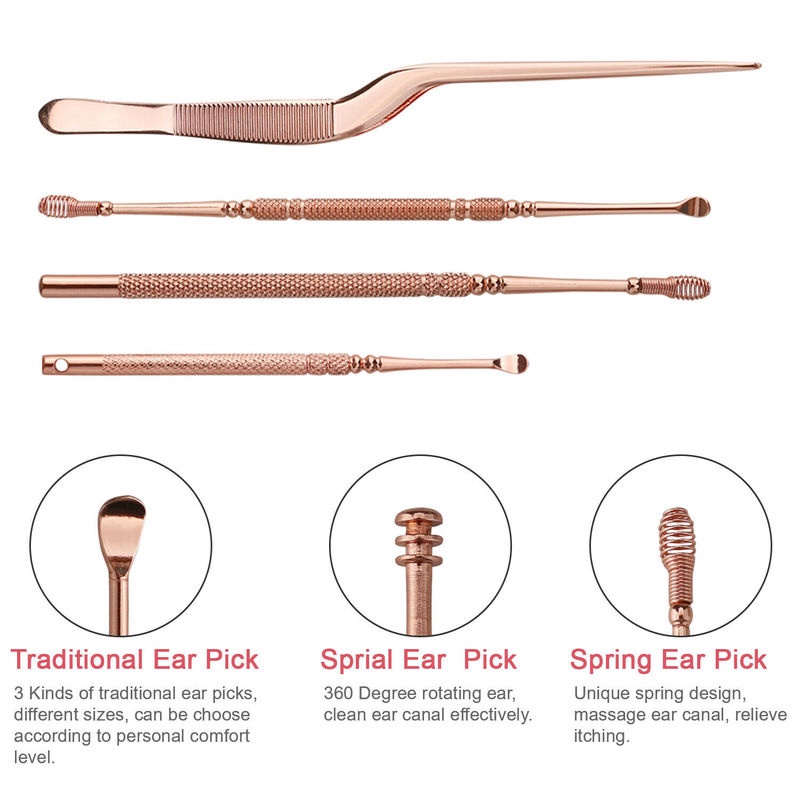 Set 8 Dụng Cụ Lấy Ráy Tai Đầu Xoay 360 Độ Bằng Thép Không Gỉ Tiện Dụng Cho Nữ