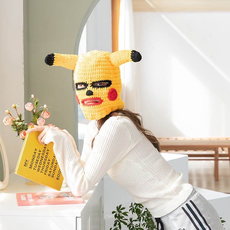 (Hàng sẵn sàng) Mặt Nạ Hình Đầu Pikachu Dễ Thương Vui Nhộn Bằng Cho Halloween Giáng sinh Quà tặng sáng tạo quà tặng ngày lễ Mặt nạ len Mặt Nạ Hóa Trang