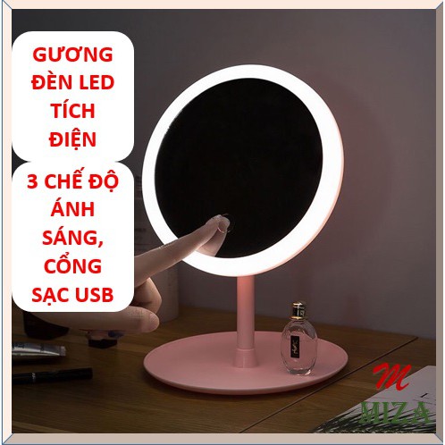 GƯƠNG TRANG ĐIỂM ĐỂ BÀN CÓ ĐÈN LED CẢM ỨNG CAO CẤP TÍCH ĐIỆN - 3 CHẾ ĐỘ ÁNH SÁNG MKZ156