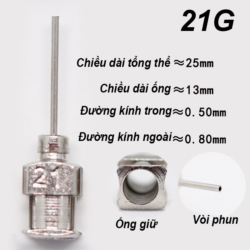 Đầu kim thép không gỉ bơm keo, mỡ hàn số 16, 17, 18, 19, 20, 21, 22