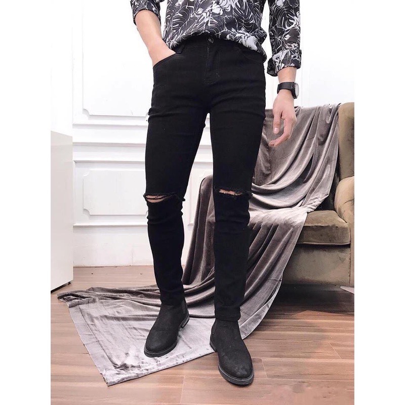 Quần jeans Nam Bigsize ĐEN TRẮNG trơn và Rách gối TCShopJeans | BigBuy360 - bigbuy360.vn