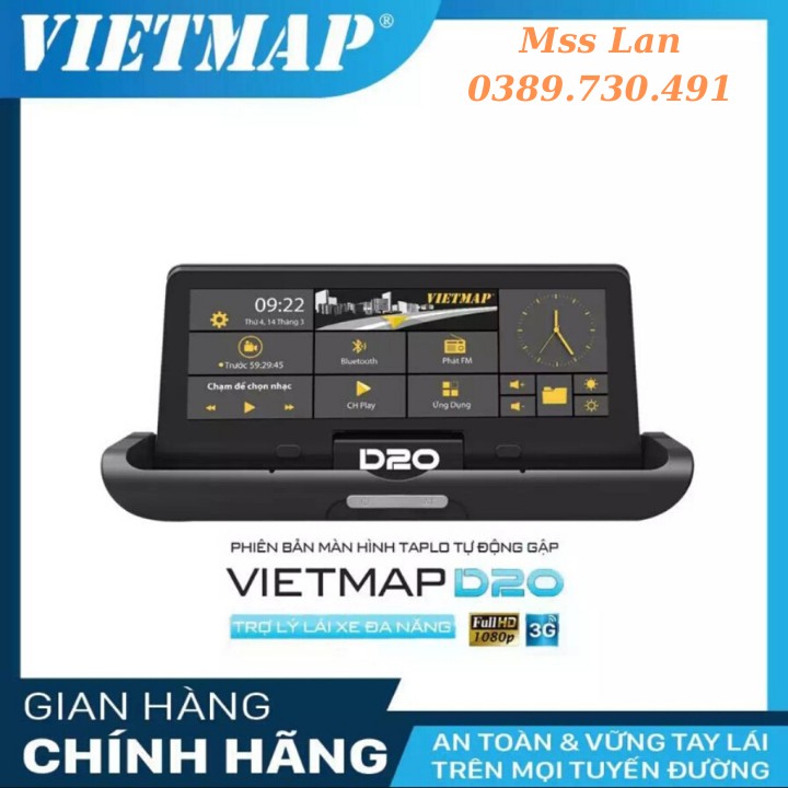 Camera Hành Trình Đặt Taplo Ô Tô VIETMAP D20 Màn Hình Gập Tự Động, Có Camera Lùi + Tặng Kèm Thẻ Nhớ 16GB, Sim Dữ Liệu 3G