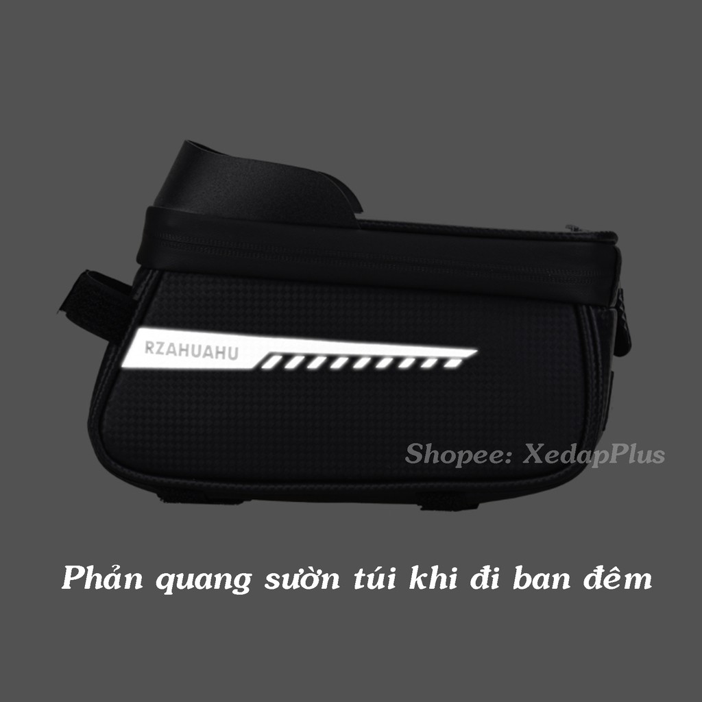 Túi treo sườn xe đạp thể thao Rzahuahu vân cacbon dáng đẹp đựng điện thoại rộng có cảm ứng điện thoại