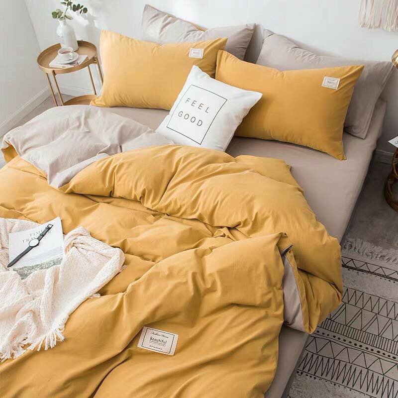 Bộ Chăn Ga Gối Cotton TC Hàng Nhập Khẩu Cao Cấp Màu Vàng Be