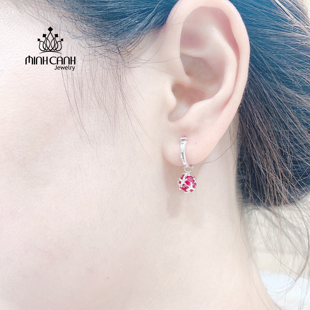 Bông Tai Bạc Trẻ Em Quả Cầu Treo Đá Minh Canh Jewelry