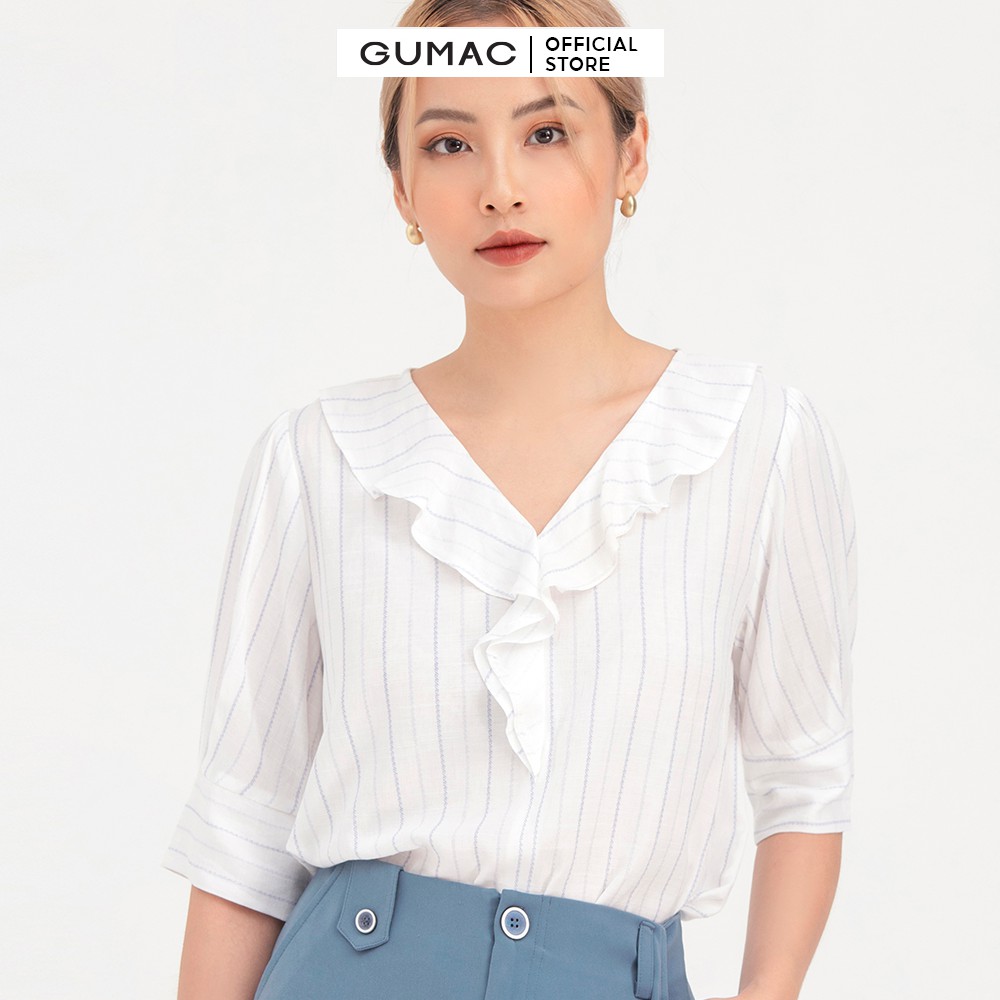 [Mã WABRGM11 giảm 10% đơn 250K] Áo sơ mi nữ GUMAC thiết kế sọc tay lỡ AB796 | BigBuy360 - bigbuy360.vn