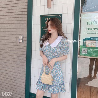 [SALE 50% XẢ KHO] Đầm xanh hoa nhí cổ trắng