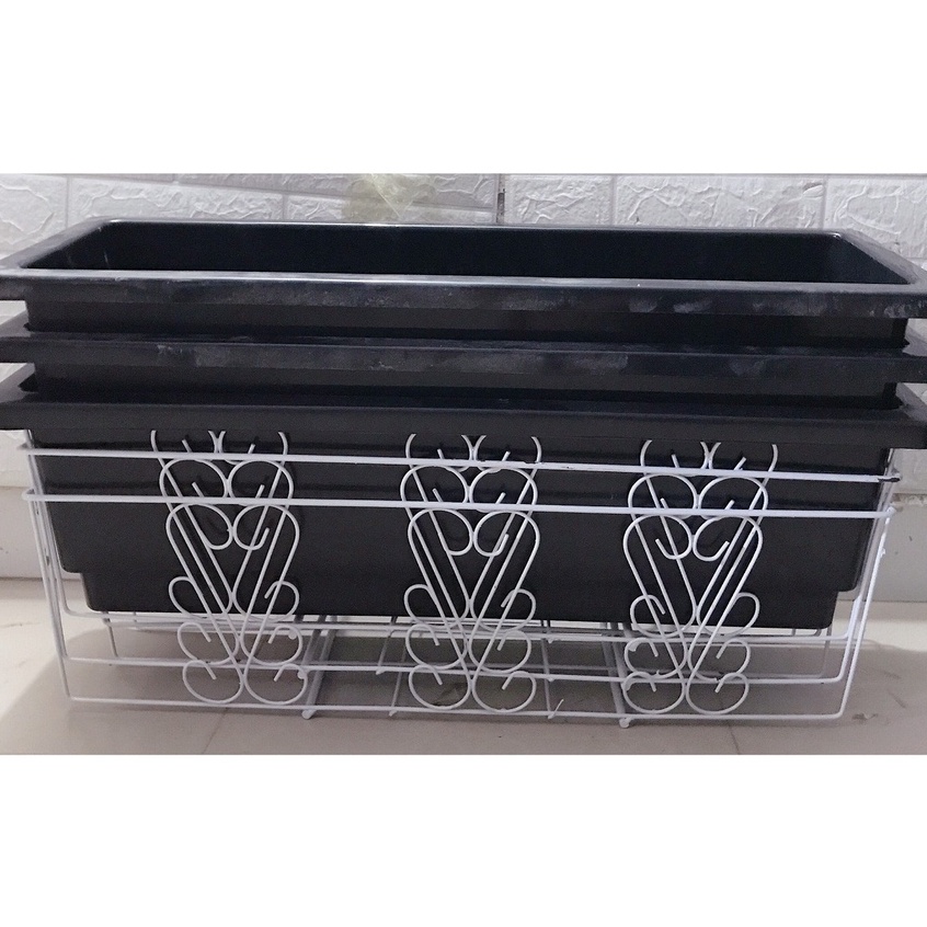 Combo 2 Bộ Chậu dài trồng rau màu trắng, Khay Nhựa trồng Cây, Máng Trồng Rau (Chậu + khung + vĩ lót) size 50x20