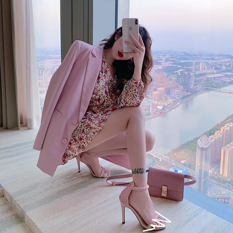 Đầm voan đuôi cá tay dài cổ chữ V in họa tiết hoa phong cách Hàn Quốc hàng mới dành cho bạn nữ
