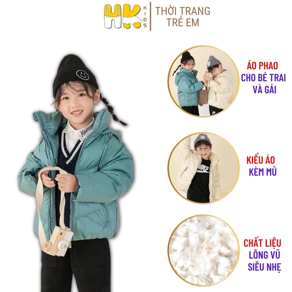 Áo phao lông vũ cho bé từ 4 đến 10 tuổi, áo khoác siêu nhẹ kèm mũ cho bé trai và gái - HK KIDS (mã 78302)