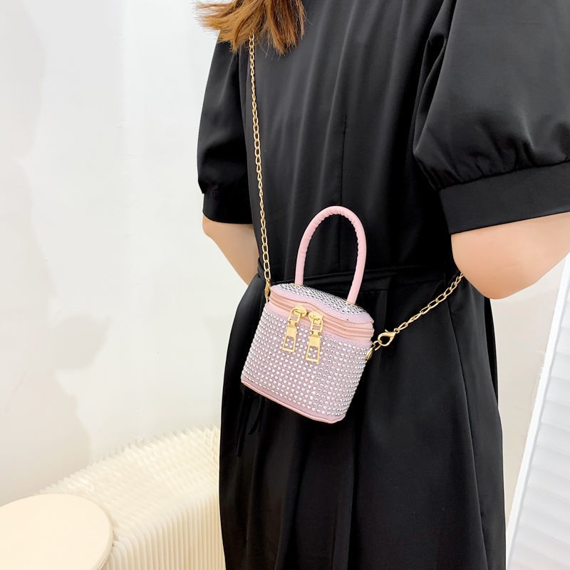 Túi Đeo Vai Hình Vuông Cỡ Nhỏ Đính Đá Lấp Lánh Phong Cách Phương Tây Thời Trang Sang Trọng Cho Nữ