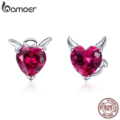 Khuyên Tai bamoer Thiên Thần & Ác Quỷ Đính Đá Pha Lê Tinh Tế Cho Cặp Đôi