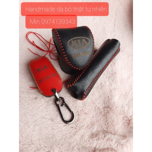 Kia seltos] Bọc da cần số,tay phanh xe Kia Seltos bằng da bò 100%, bảo hành 12 tháng
