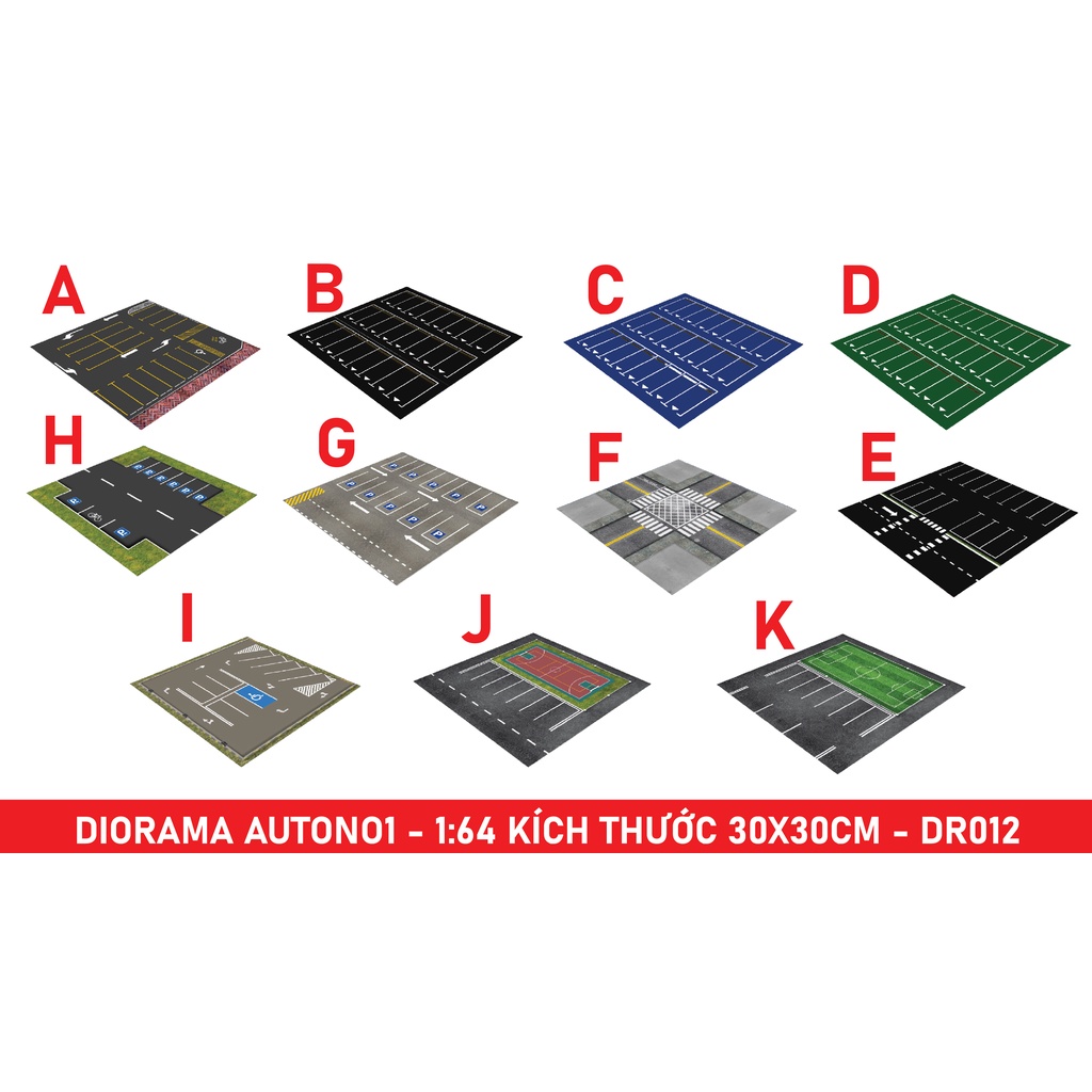 DIORAMA PARKING SLOT - KÍCH THƯỚC 30X30 CM CHO Ô TÔ TỈ LỆ 1:64 DR012