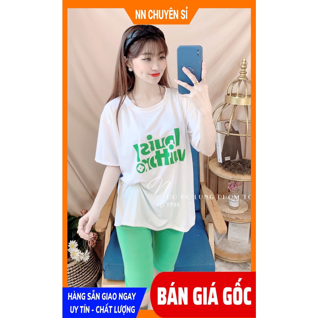Đồ bộ thun lửng phom to cho nữ mặc nhà chất vải mềm mịn loang màu in hoạt hình dễ thương TP88