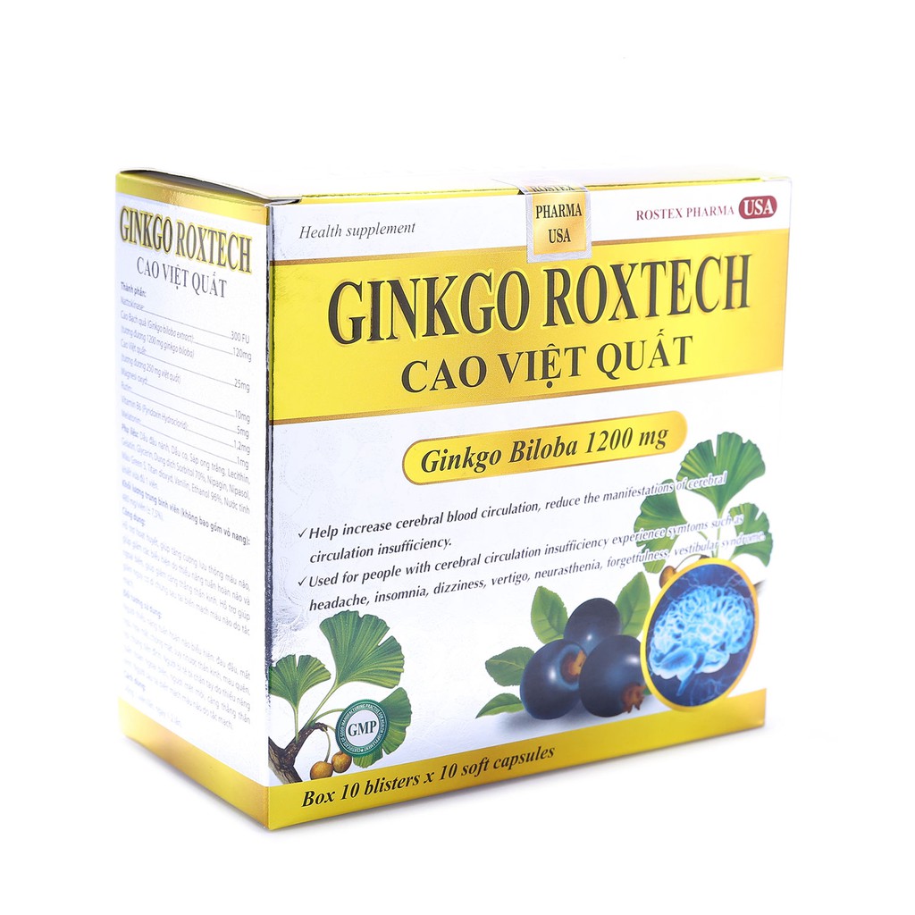 Viên uống bổ não GINKGO BILOBA 1200mg CAO VIỆT QUẤT giúp bổ não, tăng cường trí nhớ - Hộp 100 viên